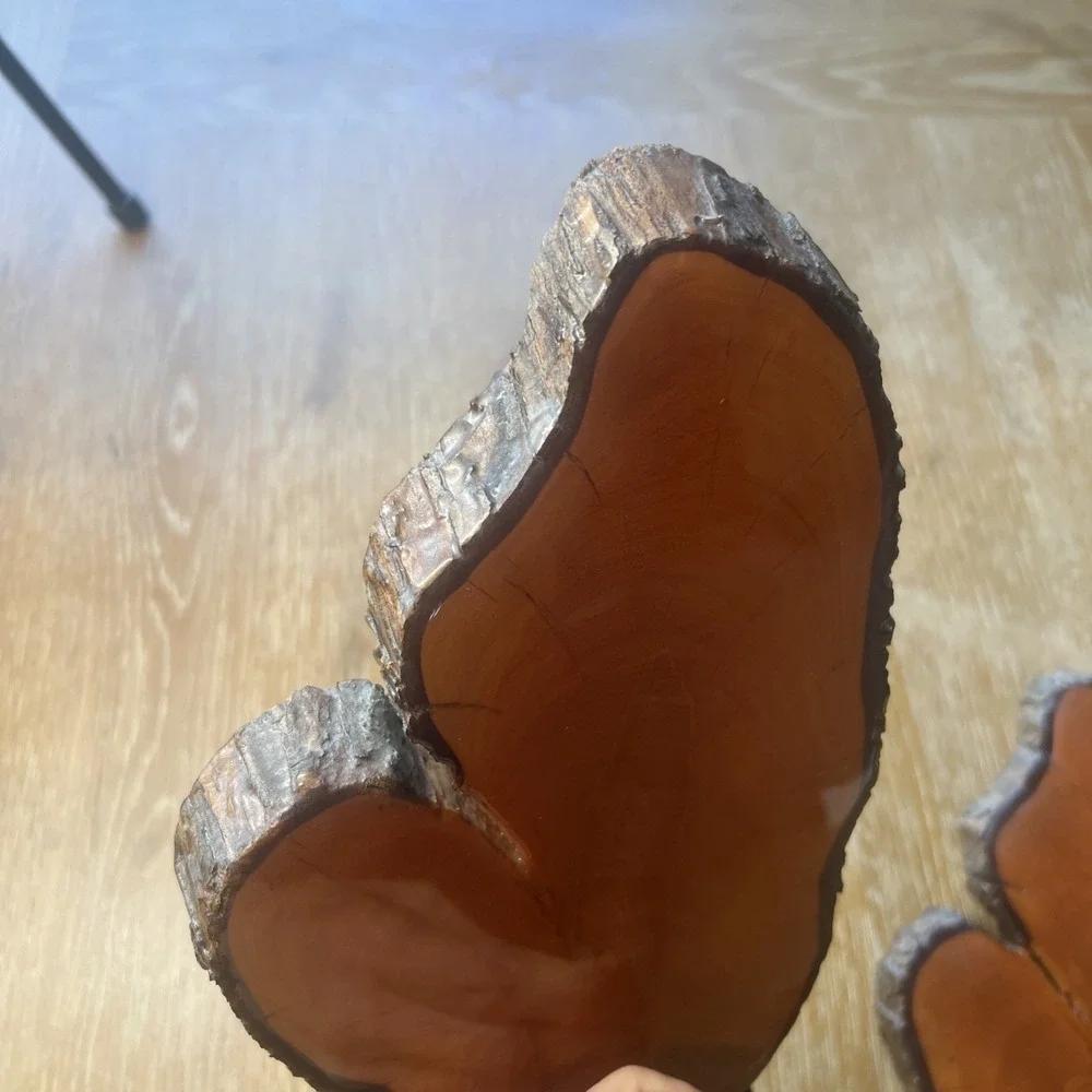 Vintage Rustic‎ Live Edge Wood Slab Epoxy Candle Holder MCM Pair Cabin